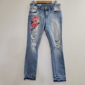 Kut from the kloth embroidered Reese ankle straight jeans 0